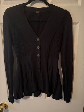 Free People Black V-Neck Button Cardigan